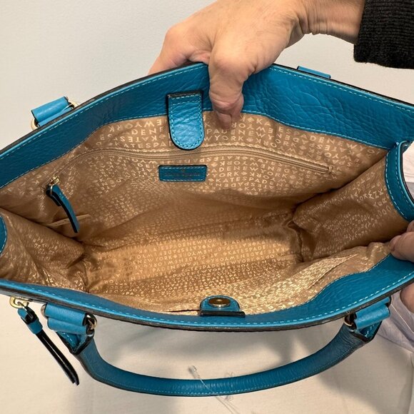 NWT Kate Spade Teal Perforated Leather Tote Bag With Zip Closure & Dual Handles - Picture 12 of 16